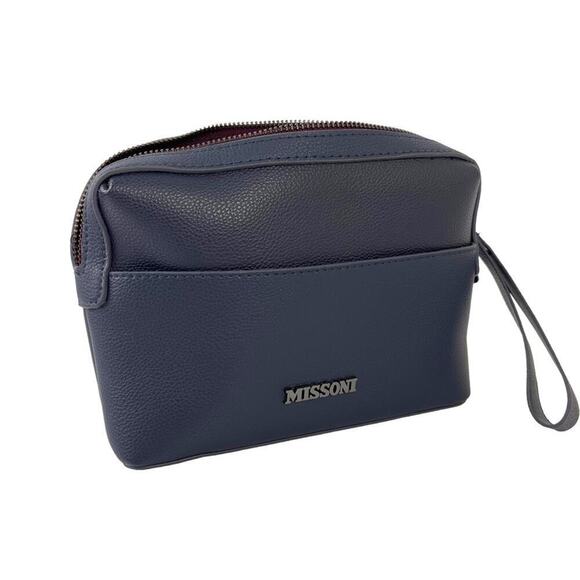 Missoni Cosmetic Makeup Pouch Clutch Travel Bag in Navy Blue Top Zipper - Picture 11 of 11